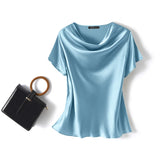 ZANZEA Summer Fashion Satin Blouse Women Short Sleeve Solid Shirt Female Casual OL Work Tunic Tops Elegant Loose Blsuas Oversize