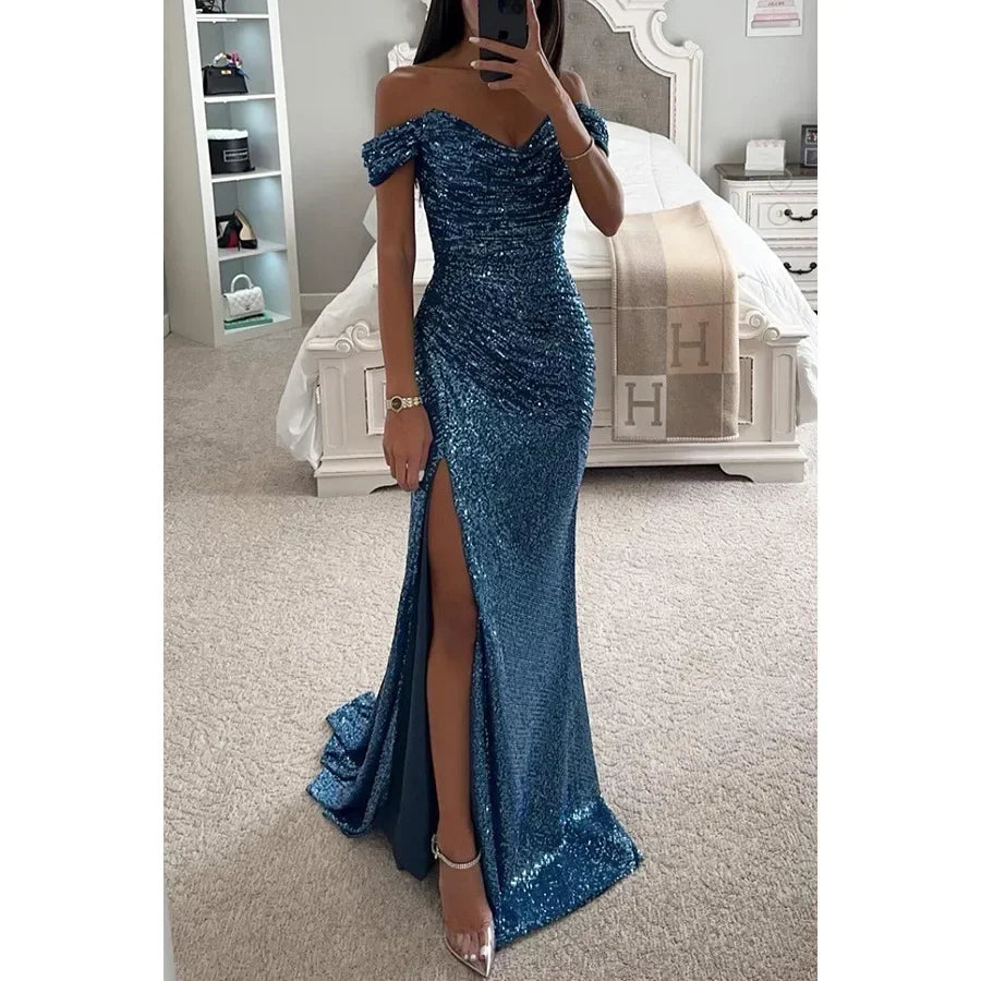 2024 Summer Women Evening Dress Sequined Trumpet Long Dresses Female Elegant New Sexy Fashion Bling Club Party Vestidos Ladies