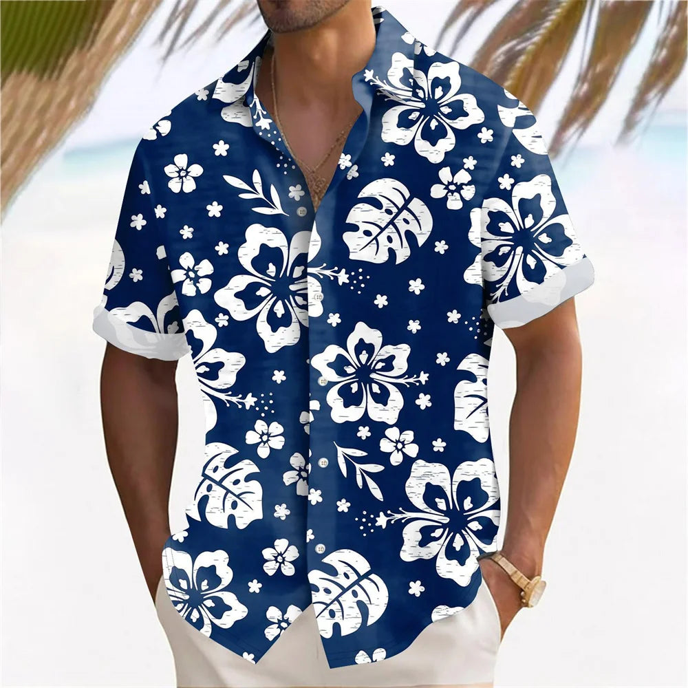 Plant Printed Men's Hawaiian Beach Shirts Summer Casual Short Sleeve Lapel Shirts Holiday Shirts For Men Large Size Men Clothing