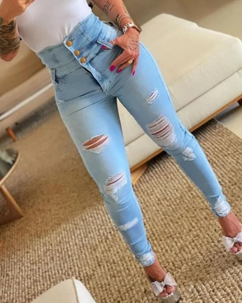 Pencil Pants Jeans Women Pencil Pants Bodycon High Waist Casual Long Pant Sheath Denim Trousers Tie Y2k Trouser Spring