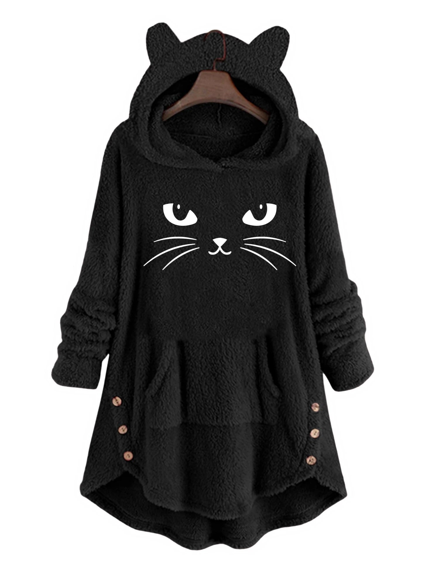 Autumn and Winter Plush Letter Cartoon Print Cat Ears Long-Sleeved Pullover Hooded Loose Casual Street Sweatshirt Women's Warm Top