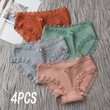 4 Pcs Lace Wavy Trim Bikini Panties, Comfy & Breathable Elastic Intimates Panties, Women's Lingerie & Underwear