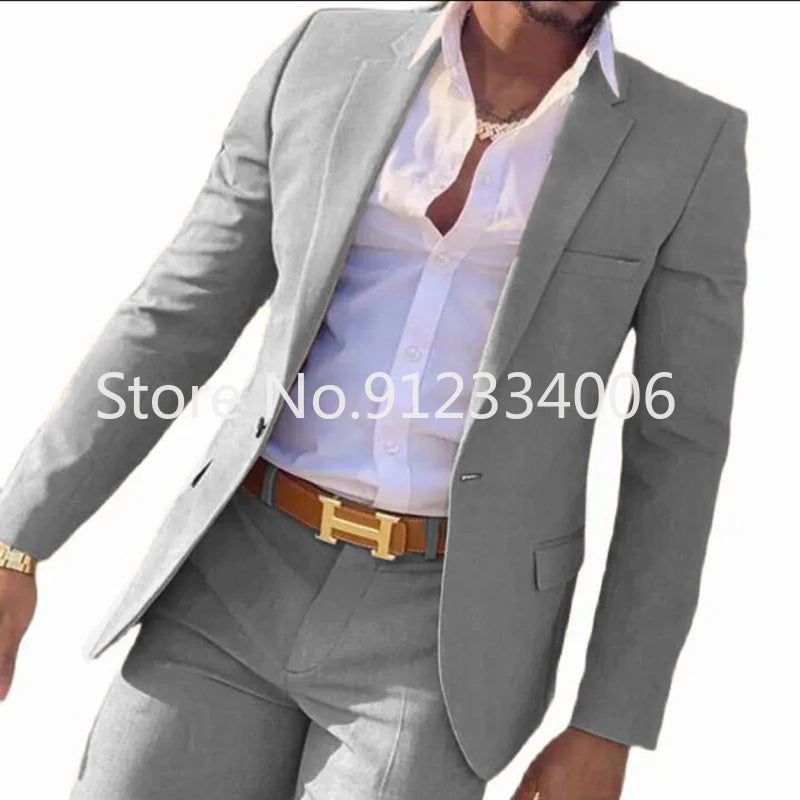 2 Pieces Beige Suit for Men Slim Fit Wedding Groom Tuxedo Groomsmen Suits Male Fashion Smoking Costume Homme Blazer with Pants