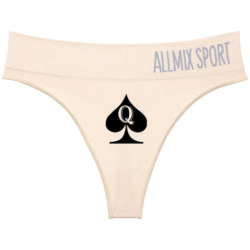 New Queen Spades Funny Print High-waist Underwear Women Sexy Panties Girls Thongs Female G String Pantie Temptation Intimates