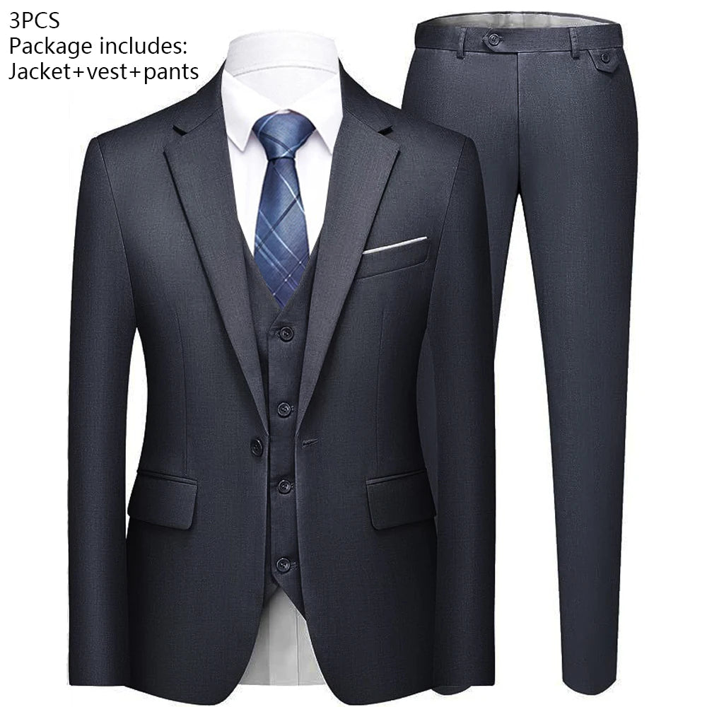 High Quality Wedding Suits For Men Elegant Blazers Set 3 Pieces Formal Classic Jackets Vest Pants Full Coats Luxury