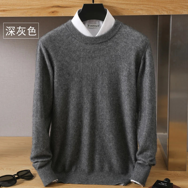 Men's 100% Pure Mink Cashmere Sweater O-Neck Pullovers Knit Sweater Autumn and Winter New Long Sleeve High-End Jumpers Mink Tops