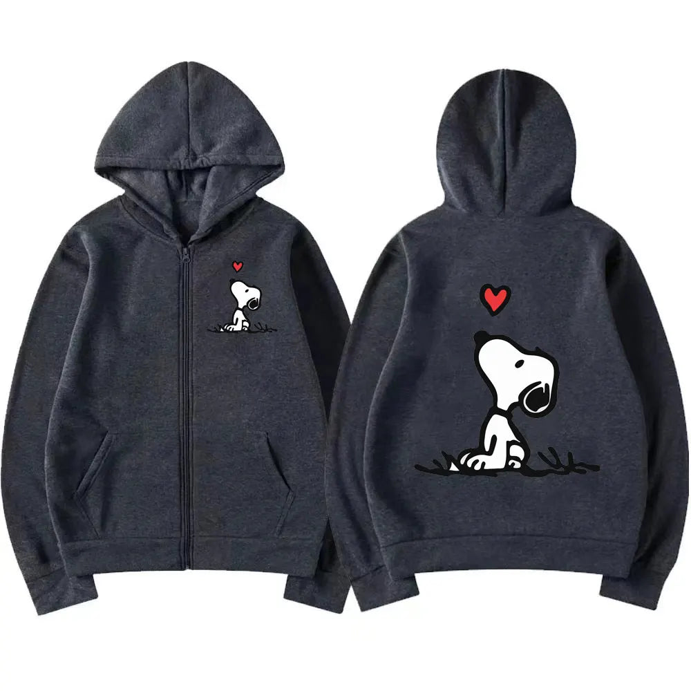 Snoopy White Women Zip Up Hoodie Jacket Spring Autumn 2024 Casual Men Sweatshirt Cartoon Anime Couple Oversized Clothes Coats