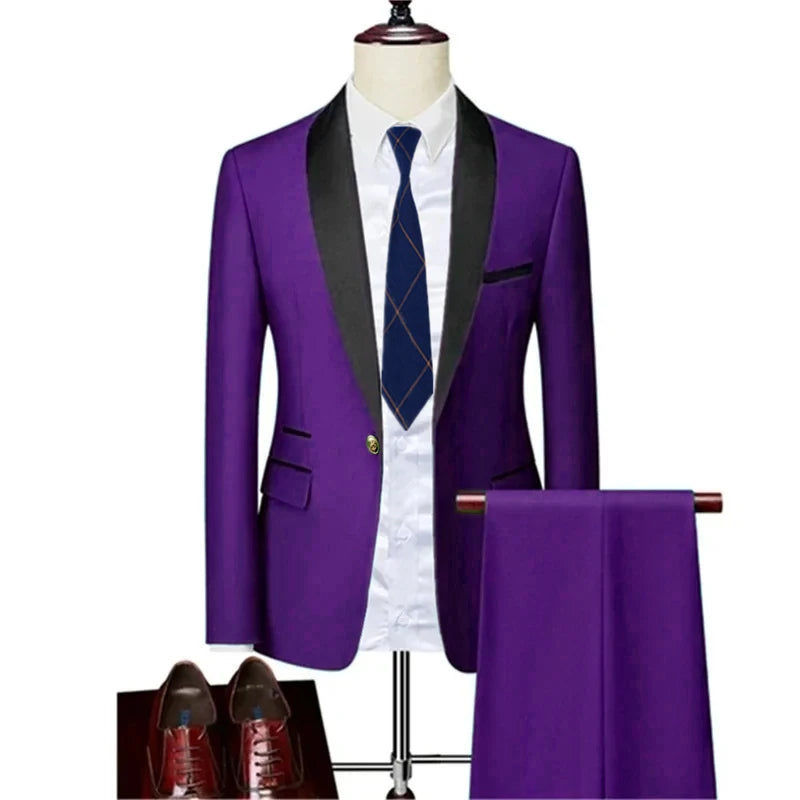 Men's Lapel Collar 3 Piece Suit Set Coat Vest Trousers / Business Groomsmen Groom Wedding Dress Blazer Jacket Pants Waistcoat