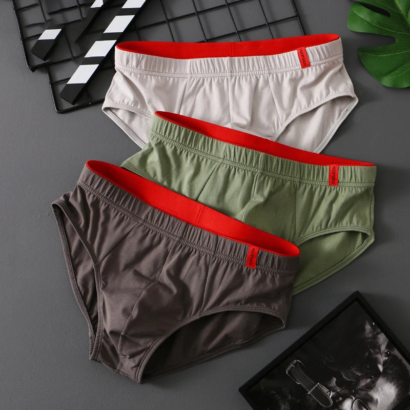 Solid Cotton Briefs Men's Convex Pouch Panties Youth Fasion Lingerie Low Rise Breathable Men's Comfortable Underwear Solid Color