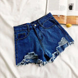 Summer Korean Women's Cowboy Shorts High Waist Casual Blue Denim Shorts Pocket Tassel Perforated Fashion Shorts Y2K Female Jeans