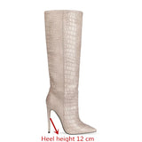 Pointed Toe Stiletto Boots for Women, Snake Pattern Sleeve, Long Tube Shoes, European and American Fashion, Winter