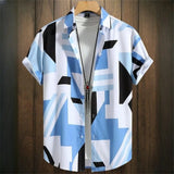 3D Printed Geometry Men's Shirts Color Block Graphics Fashion Button Short Sleeve Lapel Hawaiian Blouse shirts for men Summer