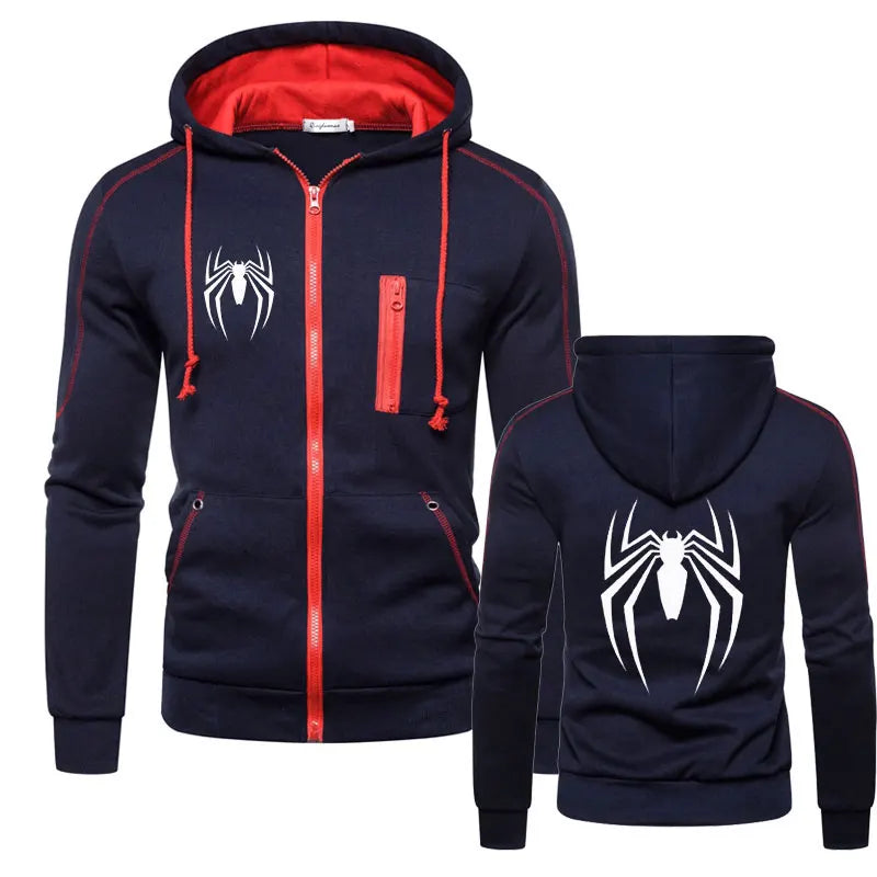 New Men's Hoodie Street Fashion Spider Print Zippe Sweatshirt Fleece Ladies Casual Funny Loose Hoodie spiderman Men's clothing