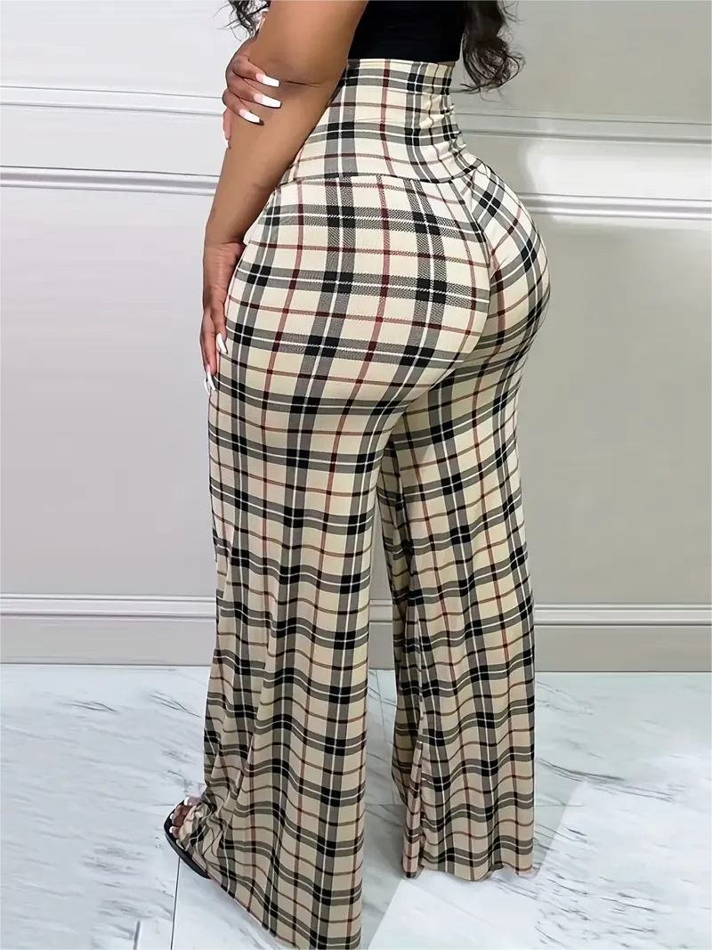 Women's Plaid Wide Leg Pants  High Waist Casual Loose Trousers for Spring  Summer