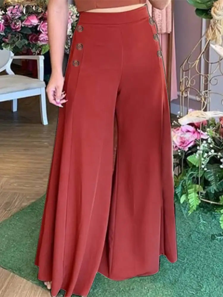 Summer Casual Suit Pants ZANZEA Elegant OL Women Wide Leg Pant Capris Solid Trouser Oversized High Waist Pantalon Palazzo