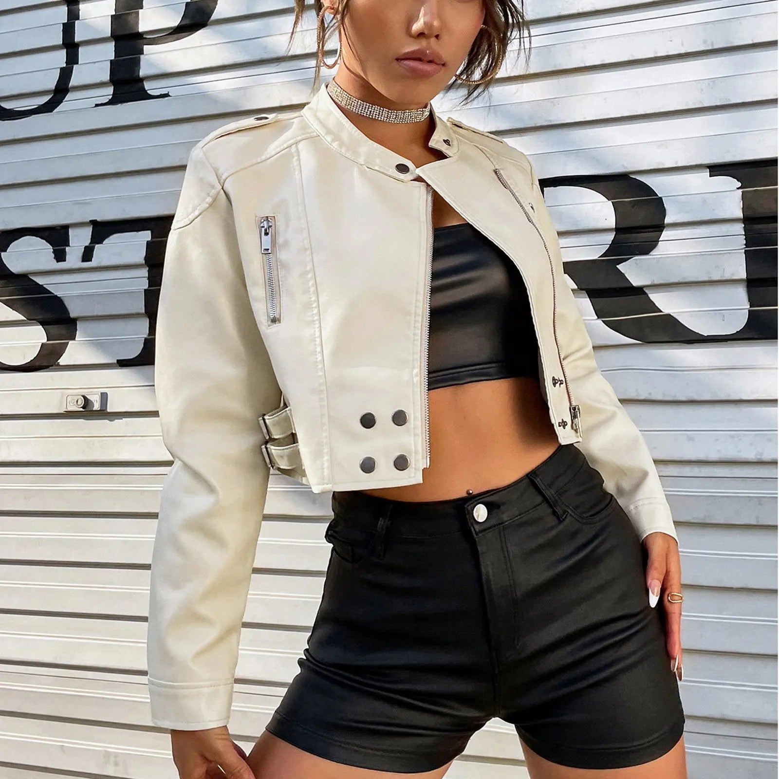 Jackets For Women Woman Clothing Zip Up Outerwear Women Faux Leather Jackets Stcollar Short Coats Punk Style Ladies Top Fall