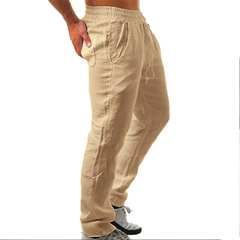 Korean Summer Men's Linen Pants New Breathable Solid Color Comfortable Pants Fitness Yoga Jogging Sweatpants Streetwear