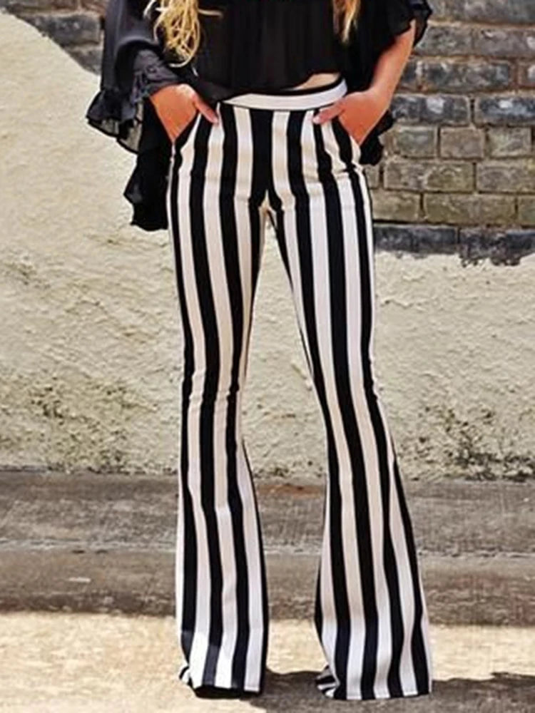 New Yoga Pants Sexy Leggings Black White Striped Printed Casual Wide Leg Trousers Female Streetwear Elastic Elegant Bottom