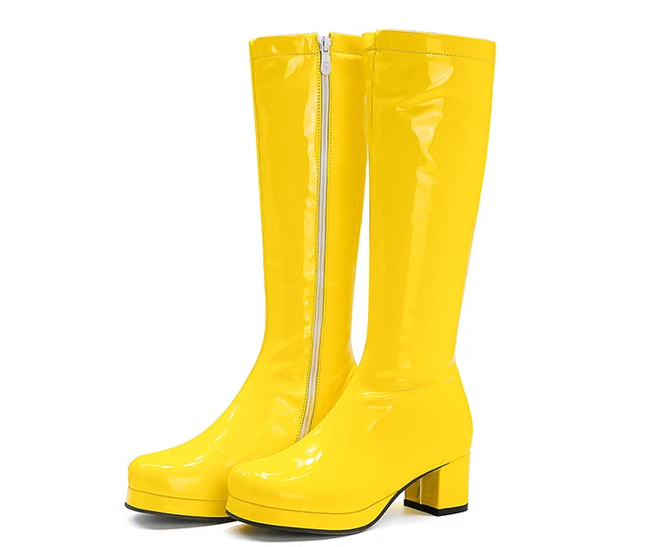 REAVE CAT Autumn Sweet Knee-High boots Round Toe Heel PU Big size 33-46 Yellow Purple Orange S1981