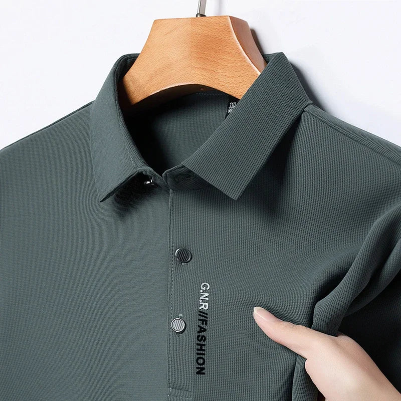 Men's Short Sleeve Solid Color Polo Shirt Breathable Comfortable Elastic Top New Arrivals Casual Business Style