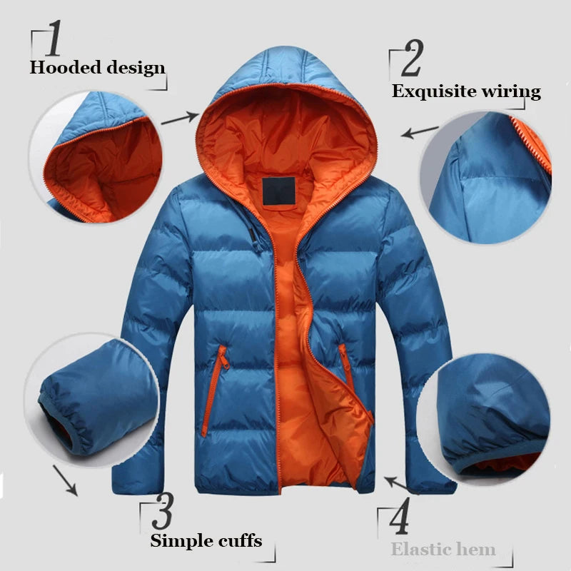 Men's Casual Jacket Cotton Parka Coat Autumn Winter Thin Hooded Cotton Padded Jacket Windproof Outdoor Travel Outwear