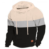 Men's Patchwork Hoodie Outdoor Casual Sportswear Street Fashion Men's Fleece Thermal Hooded Sweatshirt Fall Winter Black