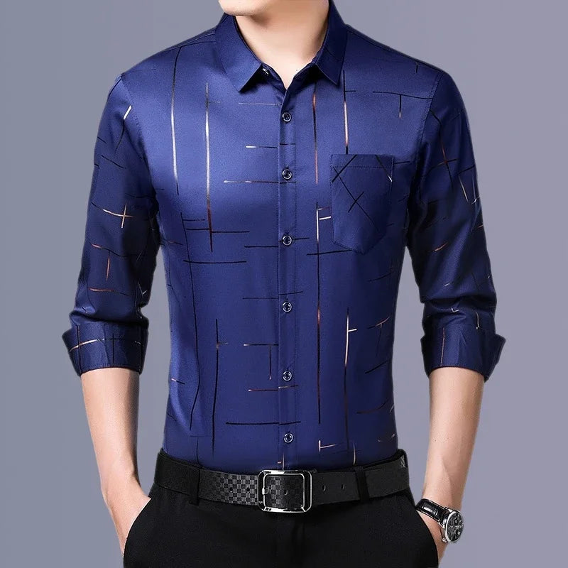 Men's Casual and Fashionable Long Sleeved Printed Shirt, Non Ironing and Wrinkle Resistant Business Top