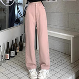 Woman Vintage Wide Leg Jeans Girls High Waist Pants Female Fashion Black Black Grey Retro Blue Light Blue Pink Denim Trousers