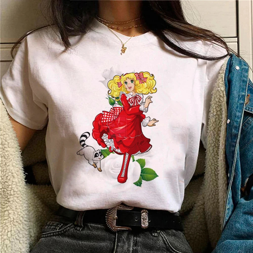 Candy Top Women's Fashion Designer T-shirt Girl Harajuku Summer Cotton Printed T-shirt Summer Leisure Comfortable T-shirt Top