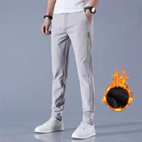 Winter velvet Casual Pants Men Thick Business Stretch Slim Elastic Waist Jogger Outdoors Korean Classic Fleece Trousers Male