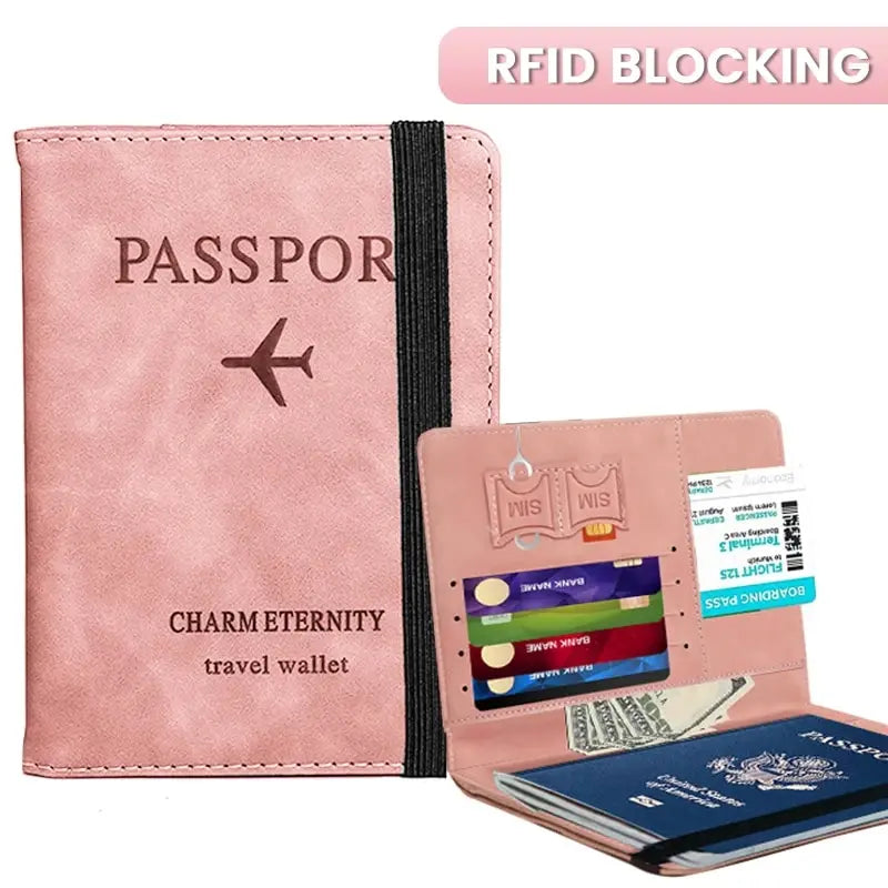 RFID Passport Cover Wallet Holder PU Leather Card Holder Passport Case Travel Essentials for Women Men Family Vacation