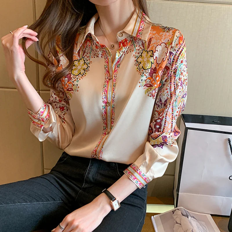 Autumn Long Sleeve Shirts Casual Tops Spring Fashion Women Floral Print Blouse Tops Ladies Shirts Clothes Blusa Elegant