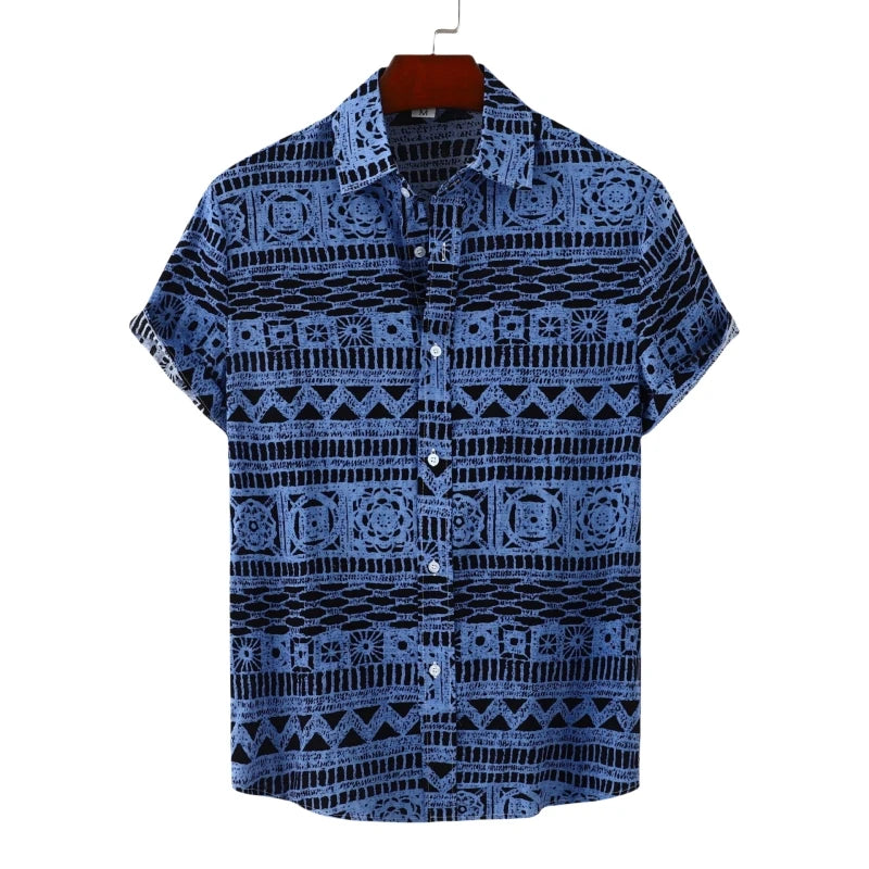 Luxury Men's Shirt Man T-shirt Tiki Fashion Short Sleeve Shirts And Blouses Clothing Social T-shirts Hawaiian Cotton Oversize