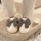 New Bow Cotton Slippers Women's Indoor Home Use Warm Thick Bottom Anti-slip Postpartum Slippers Women's Sweet Style