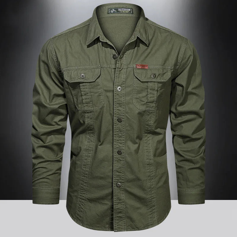 Spring Cotton Cargo Shirt for Men Long Sleeve Multi-Pocket Shirts Outdoor Casual Clothing High-Quality Militar Overshirt