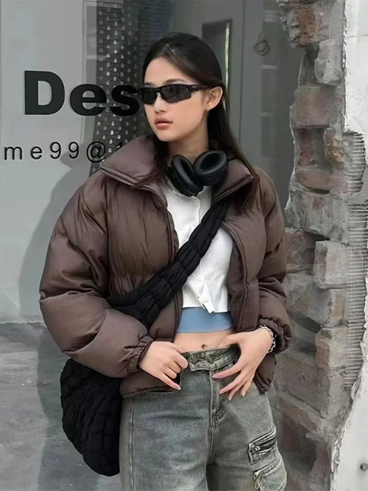 Winter  Cotton Coat Women Short Parkas Warm Zipper Loose Down Warm Jacket Female Top Solid Thick Windproof  Streetwear 2024 New