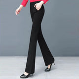 Autumn Winter Women's Korean Fashion Elegant Plush Thick Flare Pants Office Lady Black High Waist Slim Trousers Pantalones