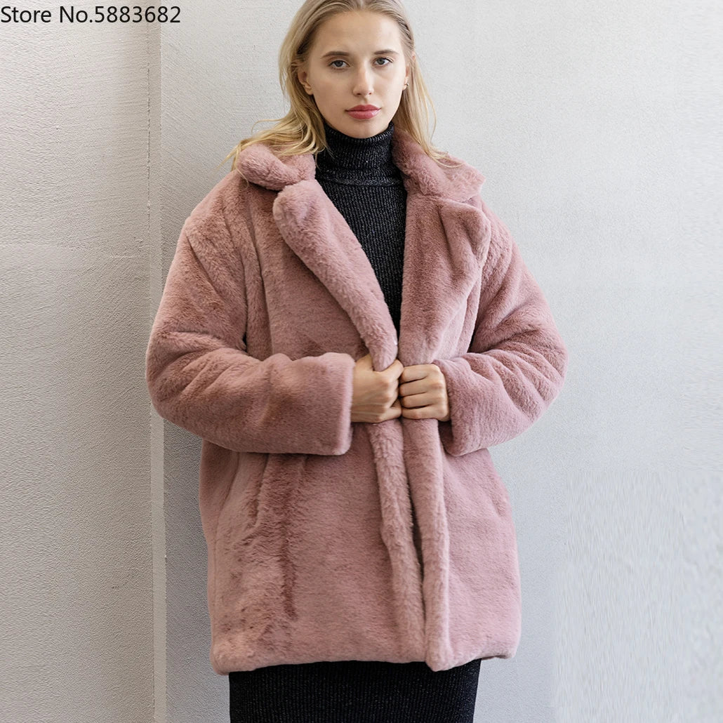 Mink Coats Women Winter Top Fashion Pink FAUX Fur Coat Elegant Thick Warm Outerwear Fake Fur Jacket Chaquetas Mujer