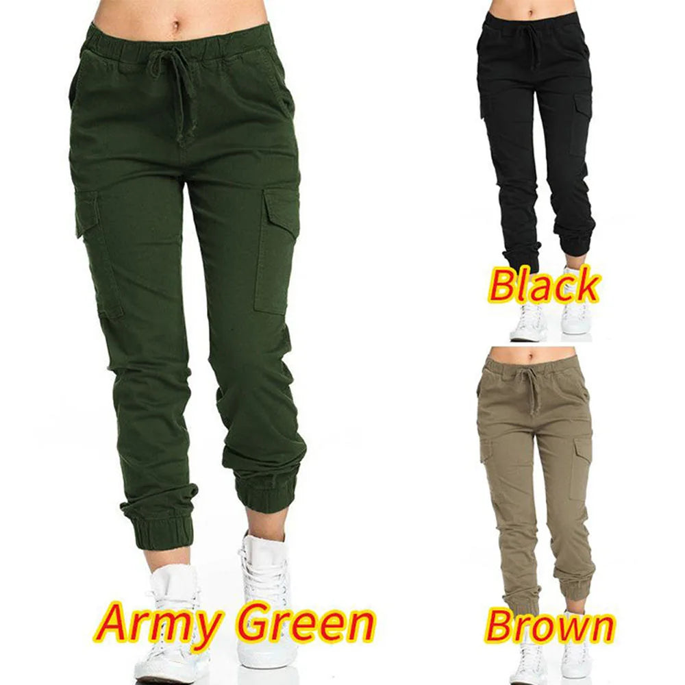 Women Cargo Pants Summer Female Loose Elastic Drawstring Pocket Solid Pencil Trousers