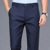 Male Smart Casual Pants Stretchy Sports Men's Fast Dry Trousers Spring Autumn Full Length Straight Office Black Navy Work Pants