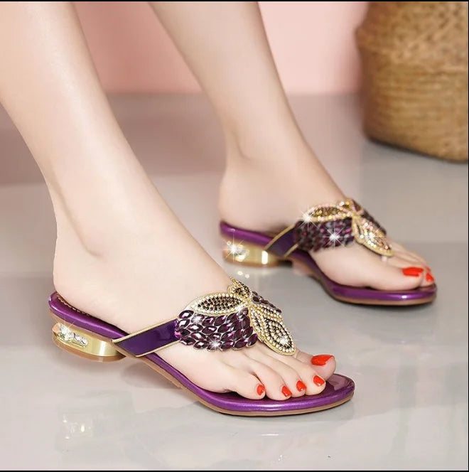 Water Diamond Slippers For Women Summer Outwear, Low Heel Bohemian Beach Shoes, Holiday Flip Flops, Sandals Wholesale