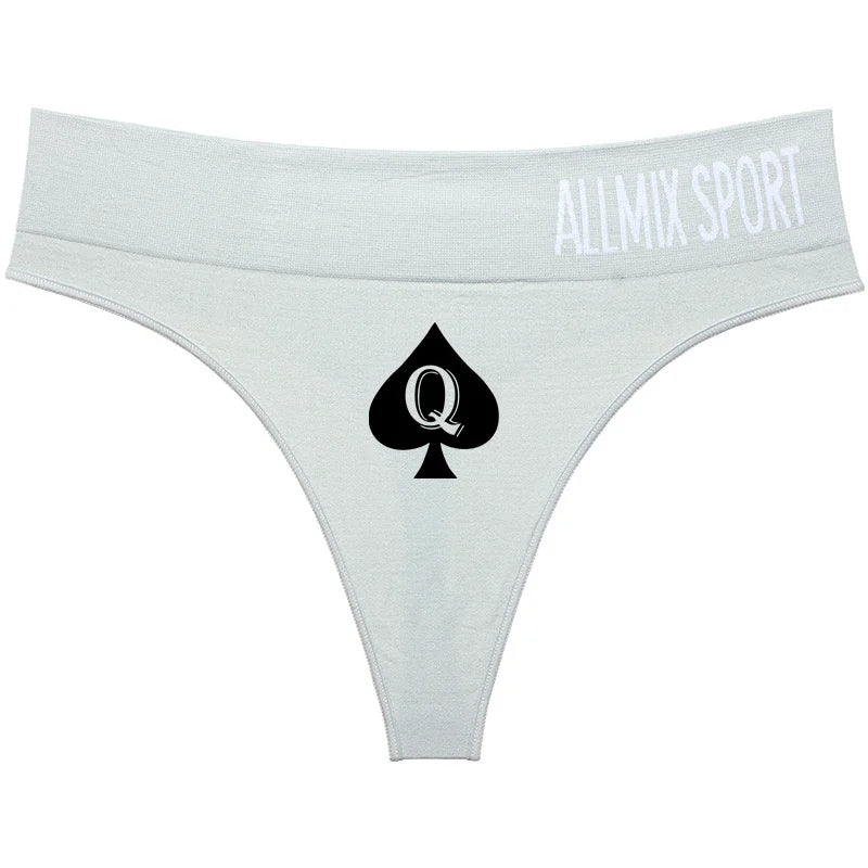 New Queen Spades Funny Print High-waist Underwear Women Sexy Panties Girls Thongs Female G String Pantie Temptation Intimates