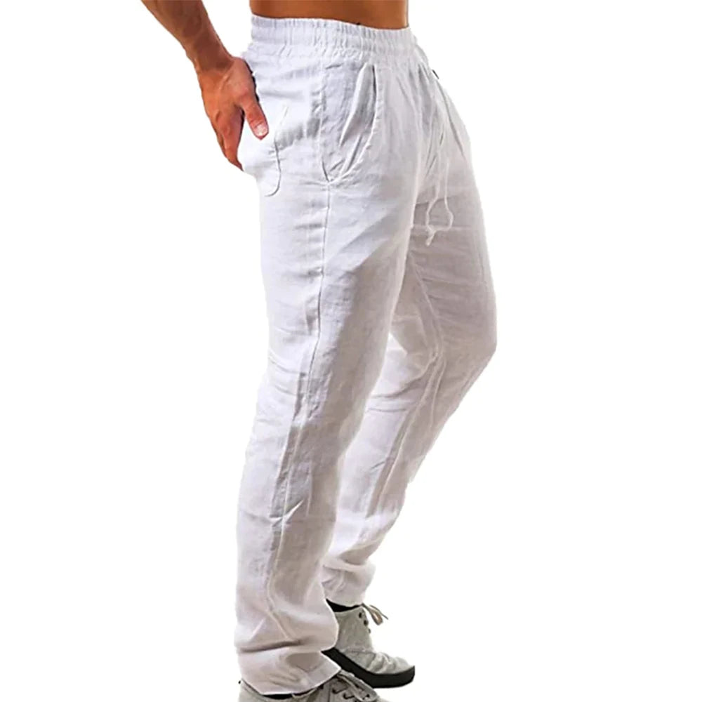 Korean Summer Men's Linen Pants New Breathable Solid Color Comfortable Pants Fitness Yoga Jogging Sweatpants Streetwear