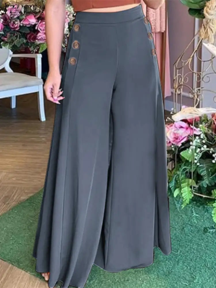 Summer Casual Suit Pants ZANZEA Elegant OL Women Wide Leg Pant Capris Solid Trouser Oversized High Waist Pantalon Palazzo