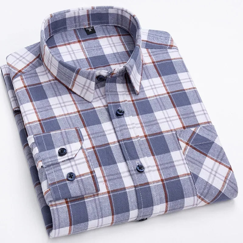 Pure Cotton Men's Plaid Shirt Long Sleeve Regular Fit Men Casual Oversized Shirt Leisure Autumn Male Blouse New Plus Size