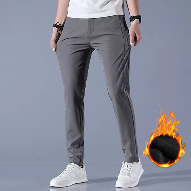 Winter velvet Casual Pants Men Thick Business Stretch Slim Elastic Waist Jogger Outdoors Korean Classic Fleece Trousers Male