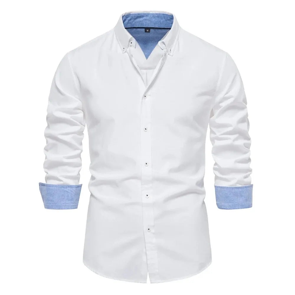 AIOPESON New Spring Cotton Blend Men's Oxford Shirt Long Sleeve Button Down Social Buinesss Casual Shirts for Men