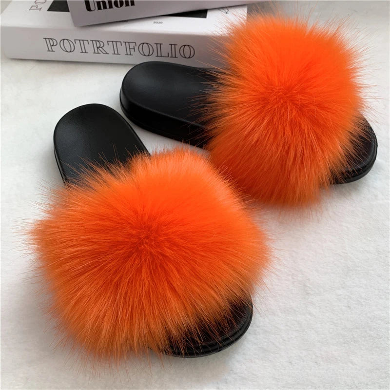 Summer Faux Fur Slippers Women Indoor Furry Fur Slides Female Plush Flip Flops Flats Sandals Casual Fluffy Slipper House Shoes