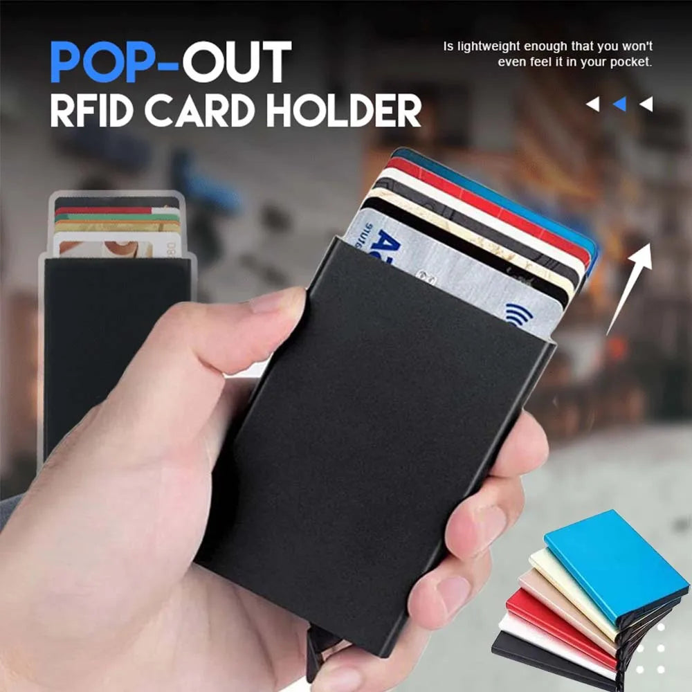 Rfid Smart Wallet Card Holder Metal Thin Slim Men Women Wallets Pop Up Minimalist Wallet Small Black Purse Vallet Wallets for Men