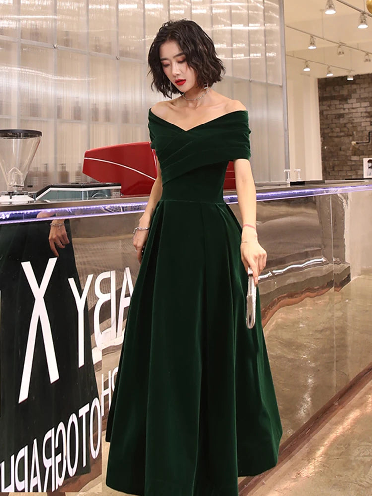 Lautaro Spring Long Luxury Elegant Wine Red Soft Velvet Evening Party Wedding Dresses for Women Off Shoulder Maxi Dress